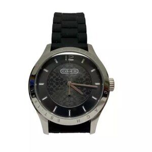 Coach Women’s Boyfriend Style Watch Signature Gray Chrome Black Silicone Band
